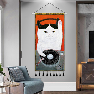 北欧挂毯挂布卡通猫咪客厅沙发背景墙装饰画玄关挂画布艺卧室床头