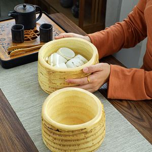 茶洗竹根笔洗中号竹器工艺品茶具创意客厅家用圆盘框竹制品竹根雕