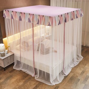 一米二的床蚊帐学生宿舍简约老式三开门加密网纱床幔带防尘挡灰布