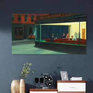 爱德华 霍普欧式抽象挂画夜游者 世界名画餐厅无框油画艺术帆布画