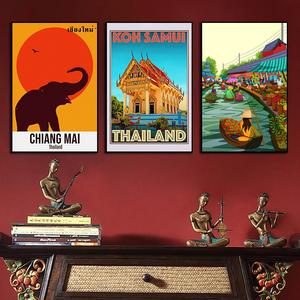 泰式装饰画泰国菜餐厅曼谷风景挂画东南亚风情推拿spa按摩店壁画
