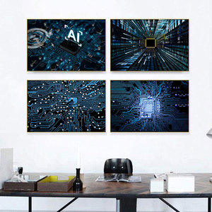 电竞酒店房间挂画电路板互联网装饰画ai智能科技感公司办公室壁画