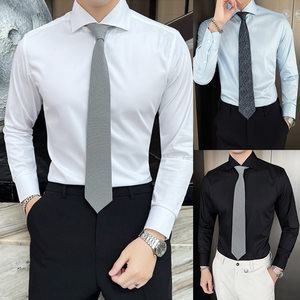 西装衬衫男长袖温莎领商务正装潮牌痞帅法式一字领衬衣免烫白寸衫