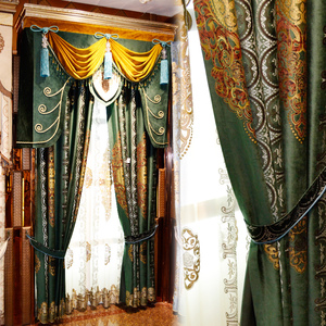 窗帘遮光2021年新款客厅卧室北欧美式复古隔音帘头定制挂钩式绿色