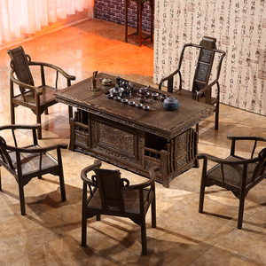 红木鸡翅木实木仿古中式茶桌椅组合茶台 茶具茶道喝茶的桌子套装