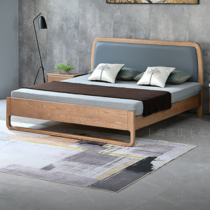 实木床简约时尚主卧家具浅胡桃色1.5北欧床家居白蜡木1.8米双人床
