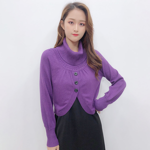 雅意娜菲女装2020秋冬新款长袖豆纤毛衣女士短款纽扣披肩外套