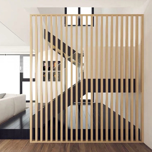 新中式入户屏风隔断原木木条格栅进门玄关装饰实木立柱竖条免打孔