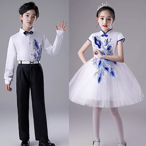 舞台中国风民族三句半男女相声大褂快板演出服服装儿童小学生青年
