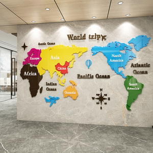 世界地图3d立体墙贴画办公室墙面装饰公司企业文化墙旅行社背景墙