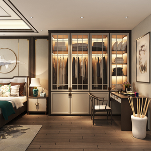 皮阿诺整体定制衣柜 新中式卧室 柜推拉门组合家具定做衣帽间