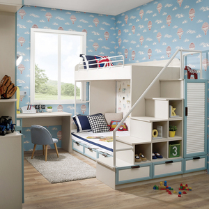 皮阿诺全屋定制儿童房上下床榻榻米双层床 儿童房间整体衣柜床
