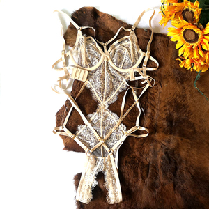 奢侈金线超薄情调内衣金色缠绕蕾丝性感绳衣钢圈免脱情趣连体衣女