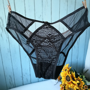 外贸原d超薄性感内裤半透透视镂空低腰黑色女式蕾丝三角裤大码夏