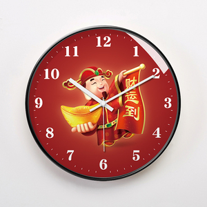 现代家用个性创意招财挂钟静音石英钟客厅餐厅财神时钟表彩票店