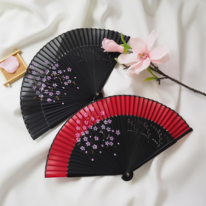 和风扇子 红色黑色日式烤漆扇子 和服拍摄配件