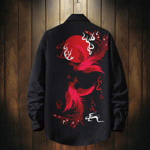 中国风衬衣外套男凤凰印花ins超火oversize夏季薄款简约长袖衬衫