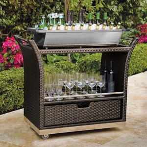 藤编移动茶水车手推车家用酒水车小推车点心车酒店送餐车置物柜