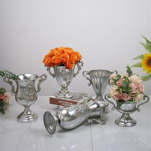 欧式古典婚礼花瓮鲜花干花花瓶酒店家居装饰摆件做旧银色铁艺花器