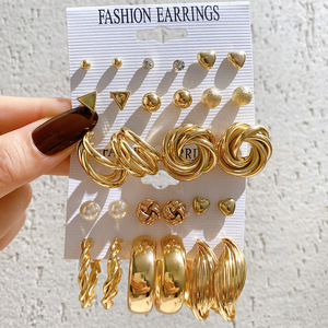 Earring Set 6-piece Earrings 金属圆圈耳环套装6件套爱心耳钉女