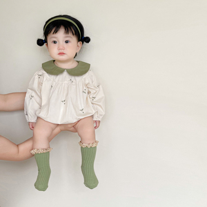婴儿衣服2024春季女宝宝娃娃领全棉长袖连体哈衣新生儿包屁衣爬服