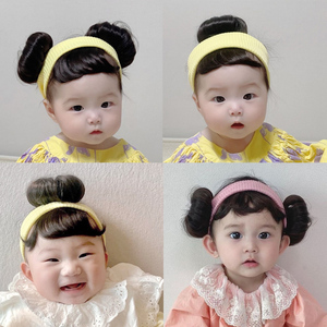 ins爆款韩国婴儿可爱花苞丸子头假发发带女宝宝百搭头饰婴童发饰