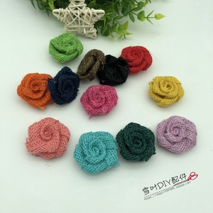 diy幼儿园手工制做材料配件黄麻线麻布花玫瑰花朵系婚礼主题装饰