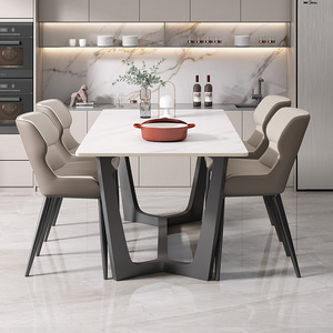 岩板餐桌家用小户型稳固新款现代简约欧式长方形吃饭桌椅高端轻奢