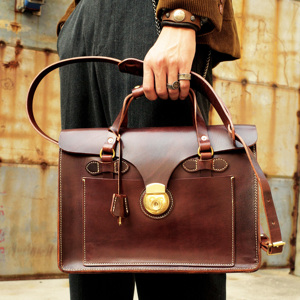 旧嘢贩革意大利头层牛皮手工制作复古简约手提公文包男斜挎电脑包