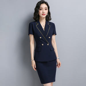 高端职业套装女夏季短袖西装正装套裙气质工装前台美容师工作服