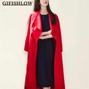 【纪菲施洛】香港新品明星宋慧乔明星同款红色羊毛呢大衣修身外套