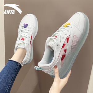 安踏爱心小熊女鞋小白鞋2022夏季新款果冻底滑板鞋透气厚底板鞋