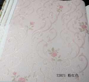 FW方维温馨田园花纸玫瑰花线条纹PVC墙纸壁纸粉色黄色墙纸客厅