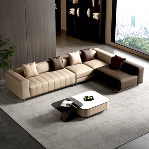 意式钢琴键沙发真皮拼色客厅组合头层牛皮贵妃转角轻奢撞色纳帕皮