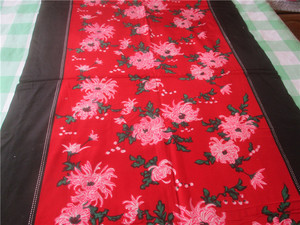 汉服旗袍丝绸老花布料被面收藏七八十年代红色线绨5060全新