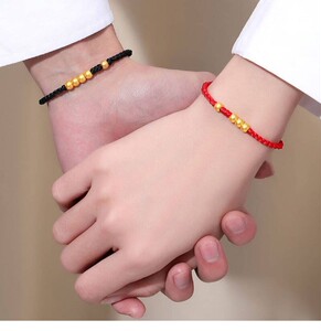 中国黄金足金999转运珠情侣一生一世红绳金珠编织手链送男女朋友