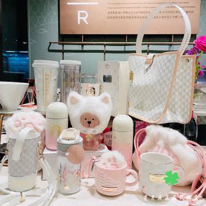 星巴克樱花猫爪猫咪胶囊杯白金鱼鳞吸管玻璃杯萌猫咖啡杯套笔记本