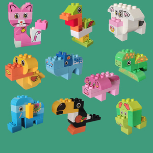 大颗粒积木儿童益智拼装卡通动物3 6岁动漫abs塑料象猫马塑胶玩具