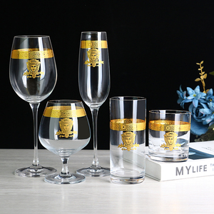 厂家金色logo水晶玻璃水杯高脚杯葡萄酒杯红酒杯波西米亚金边酒杯