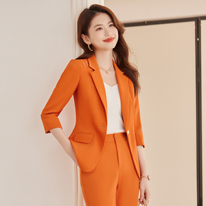 橙色西装套装女夏季薄款气质高级感休闲小个子夏天七分袖西服外套
