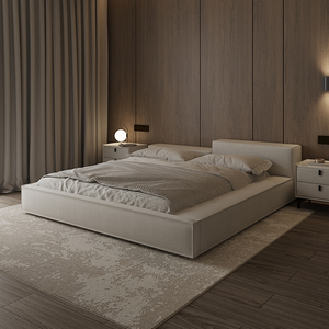 异形高低床头榻榻米布艺床工业风豆腐块床科技布床双人床软包布床
