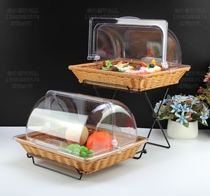 藤编面包篮带盖双层欧式酒店自助餐摆台生日甜品台摆件食物展示架