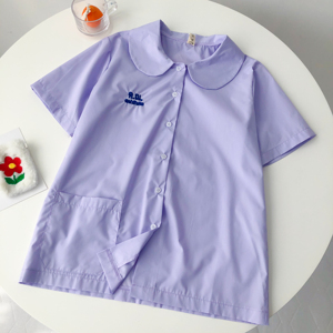 果酱少女泰国小水校服jk制服短袖刺绣衬衫娃娃领甜美可爱衬衣上衣