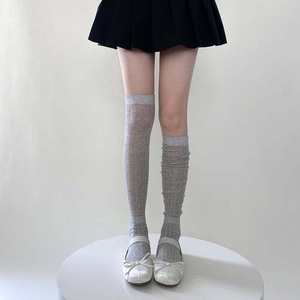 日系灰色袜子女中筒堆堆长袜韩版学院风薄棉长筒过膝竖条纹小腿袜