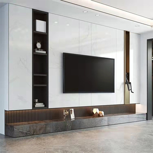 赛巴斯棕岩板电视柜轻奢大理石地柜极简地台现代简约电视墙背景柜