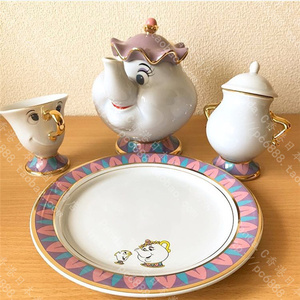 日本东京迪士尼 美女与野兽茶煲太太 陶瓷茶壶杯糖罐碟盘茶具套装