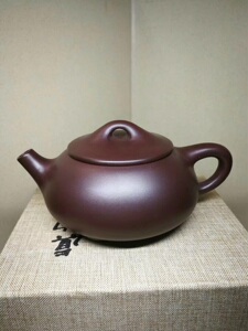 陈正初【光石瓢】宜兴紫砂壶 高工 纯紫老泥 200cc金奖作品保真