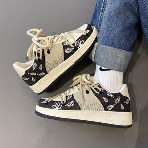小众设计感腰果花运动帆布鞋男厚底学生港风绑带透气德训板鞋女潮