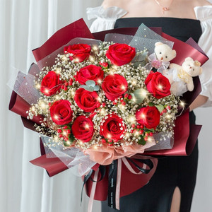 红玫瑰百合花束送女友康乃馨鲜花速递同城配送北京上海生日花店