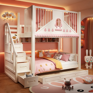 儿童床公主上下床双层床高低床子母床双人架子床复式二楼床女孩